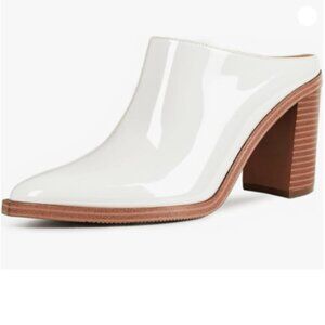 FOWT White Pointed Toe Slip On Mules Stacked Block High Heel Sandal Proms Shoes